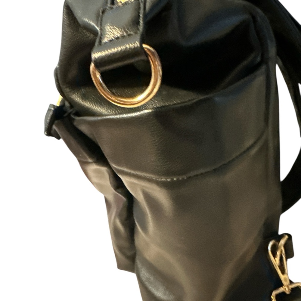 Miss fong soft Black Leather Baby Bag so many pockets insulated good accents new - Picture 4 of 16